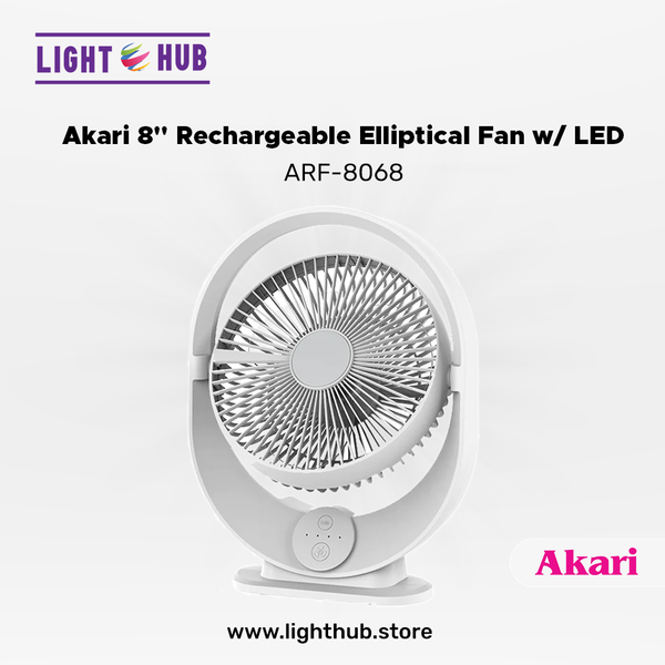 Akari 8" Rechargeable Elliptical Fan with LED (ARF-8068)