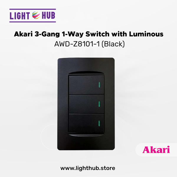 Akari 3 Gang 1 Way Switch with Luminous Black (AWD-Z8101-3(B))