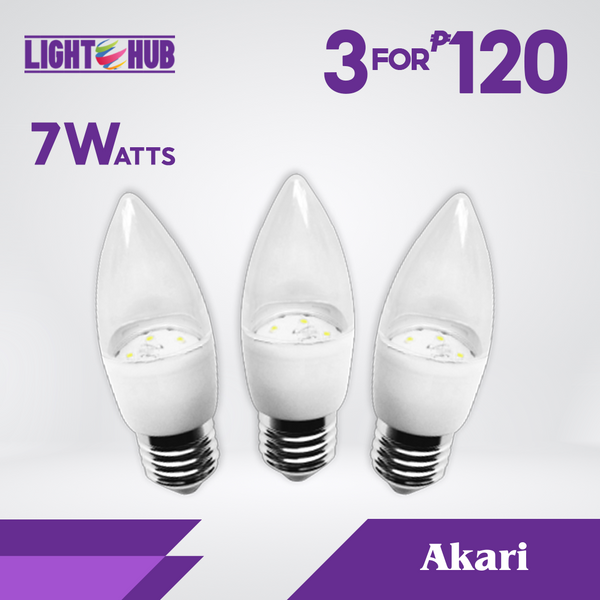 3 PCS FOR P120: Akari Clear Candle Bulb 7W Warm White (ACT-7W27C x 3)