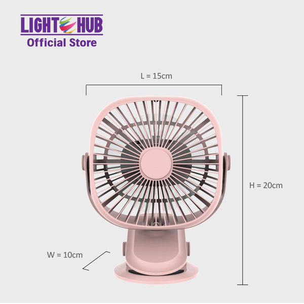 Akari 4" Rechargeable Square Clip Fan with LED Pink (AJF-5519P)