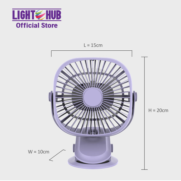 Akari 4" Rechargeable Square Clip Fan with LED Purple (AJF-5519PU)