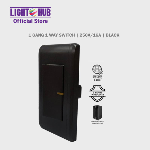 Akari 1 Gang 1 Way Switch Black (AWD2014V (B))