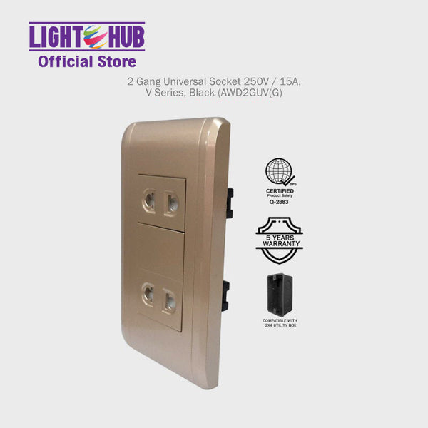 Akari 2 Gang Universal Socket Gold (AWD2GUV (G))