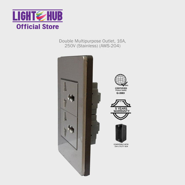 Akari Double Multipurpose Outlet Silver  (AWS-204)