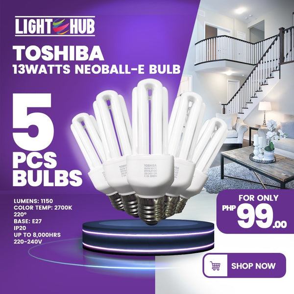 5 PCS FOR P99: Toshiba Neoball CFL Bulb 13W Daylight (EFD13D/65-E2U x 5)