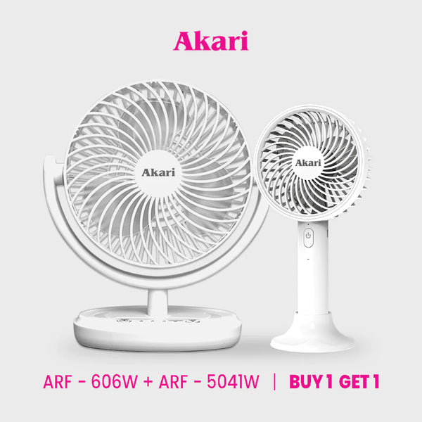 Akari B1G1 : 6” Rechargeable Deskfan w/ LED (ARF-606) + Akari 4