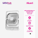 Akari 8" Rechargeable Square Fan w/ LED (ARF-8058) White