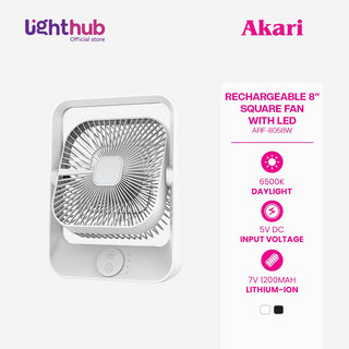 Akari 8" Rechargeable Square Fan w/ LED (ARF-8058) White
