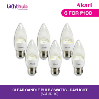 CLEARANCE SALE: 6 FOR 100: Akari Clear Candle Bulb 3 Watts - Daylight (ACT-3D14C)