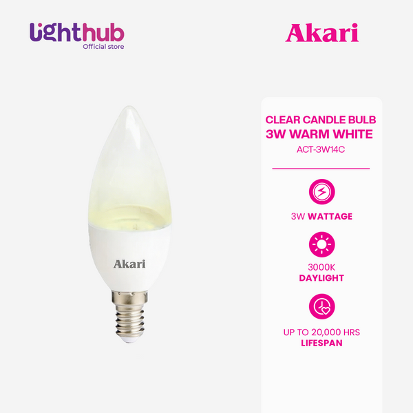 CLEARANCE SALE: 6 FOR P100 Akari Clear Candle Bulb 3 Watts - Warm White (ACT-3W14C)