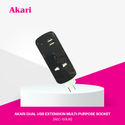 CLEARANCE SALE: Akari Dual USB Extension Cord – Multi-Purpose Socket (Black) (AEC-103UB)