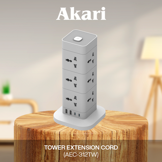 Akari Tower Extension Cord (AEC-312) White and Black