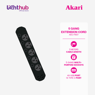 Akari 5 Gang Extension Cord with Surge Protection and Overload protection with Individual Switch (AEC-F807)