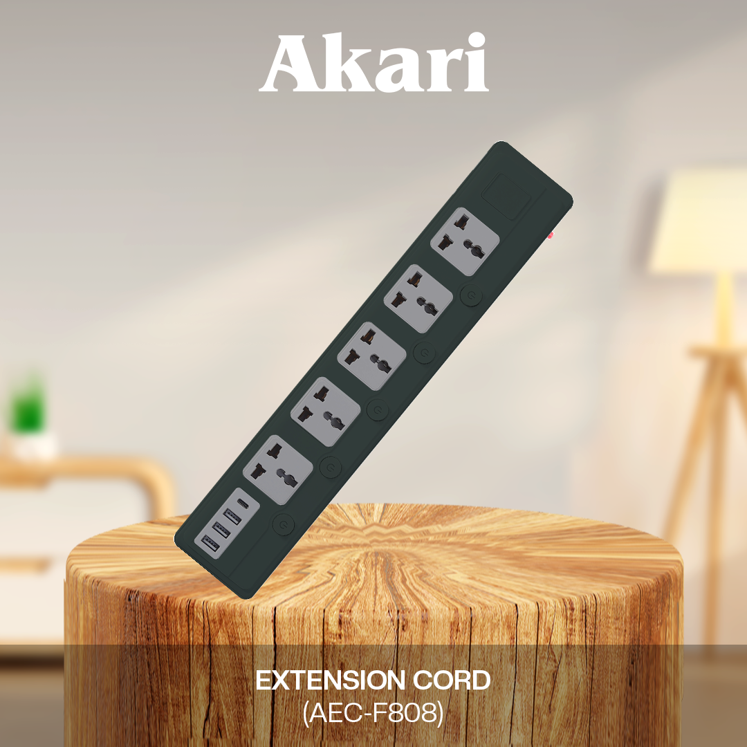 Akari 5 Gang Extension Cord with Individual Switch and USB (AEC-F808 ...