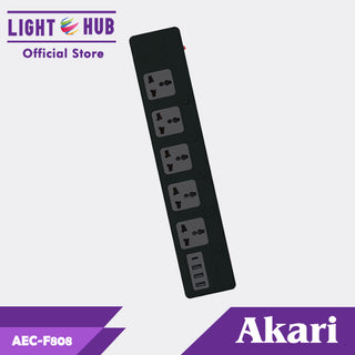 Akari 5 Gang Extension Cord with Individual Switch and USB (AEC-F808)