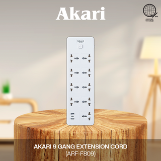 Akari 9 Gang Extension Cord with Surge Protection with 2USB/1TYPE C Port (AEC-F809)