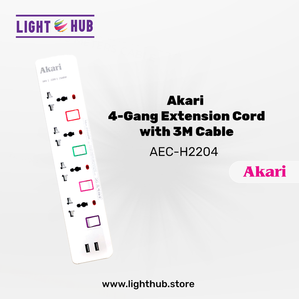 Akari 4 Gang USB Extension Cord (AEC-H2204)