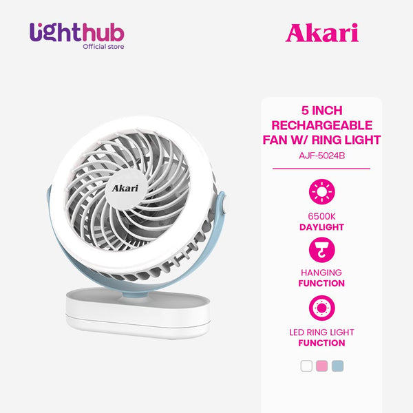 Akari 5" Rechargeable Fan w/ Ring Light (AJF-5024)