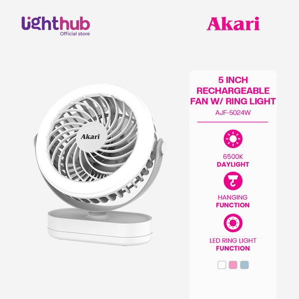 Akari 5" Rechargeable Fan w/ Ring Light (AJF-5024)