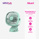 CLEARANCE SALE: Akari 4" Rechargeable Square Clip Fan with LED Green (AJF-5519G)