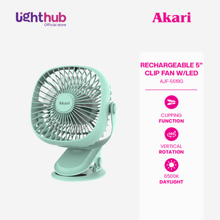 CLEARANCE SALE: Akari 4" Rechargeable Square Clip Fan with LED Green (AJF-5519G)