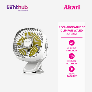 CLEARANCE SALE: Akari 4" Rechargeable Square Clip Fan with LED White (AJF-5519W)