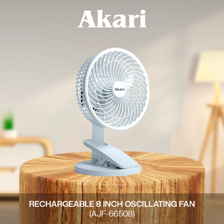 CLEARANCE SALE: Akari 8" Rechargeable Oscillating Clip Fan ( AJF-66508 )