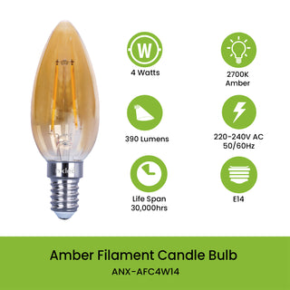 CLEARANCE SALE: NxLed Amber Filament Candle Bulb 4W (ANX-AFC4W14)