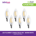 CLEARANCE SALE: 6 FOR P100 Nxled LED Filament Candle Bulb 4W - Day Light (ANX-FIL27C4DL)