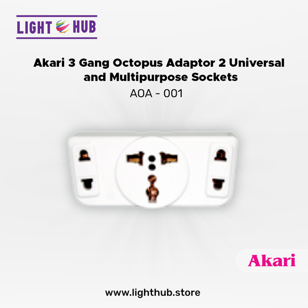 Akari 3 Gang Octopus Adaptor 2 Universal and 1 Multi Purpose Sockets (AOA-001)