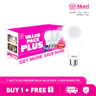 Akari B1G1: LED Premiere Bulb 7Watts Value Pack - Daylight + FREE APLED3-7DL