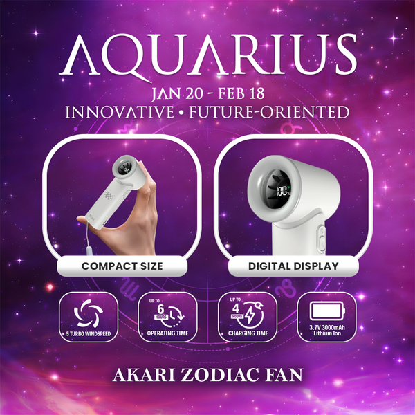 Akari Rechargeable Pocket Rocket Zodiac Fan (NEW ARRIVAL) Aquarius (ARF-PR11)