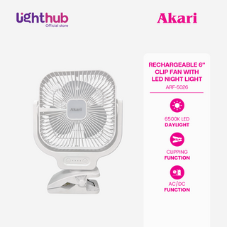 CLEARANCE SALE: Akari 6" Rechargeable Clip Fan with Led Night Light (ARF-5026W)
