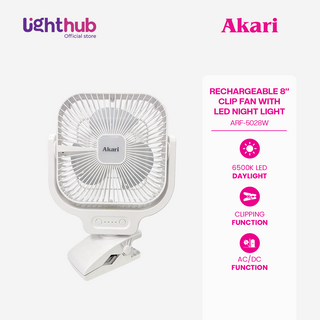 CLEARANCE SALE: Akari 8" Rechargeable Clip Fan with Led Night Light (ARF-5028W)