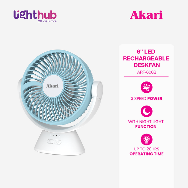 Akari 6” Rechargeable LED Deskfan with Night Light Function (ARF-606)