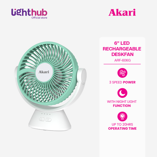 Akari 6” Rechargeable LED Deskfan with Night Light Function (ARF-606)