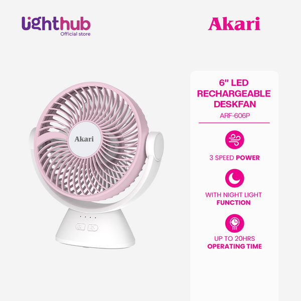 Akari 6” Rechargeable LED Deskfan with Night Light Function (ARF-606)