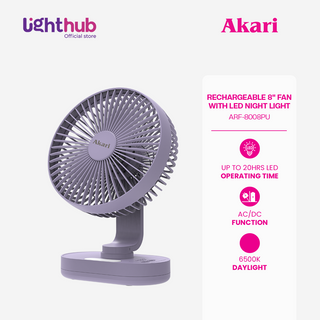 CLEARANCE SALE: Akari 8" Rechargeable Fan with LED Night Light (ARF-8008)