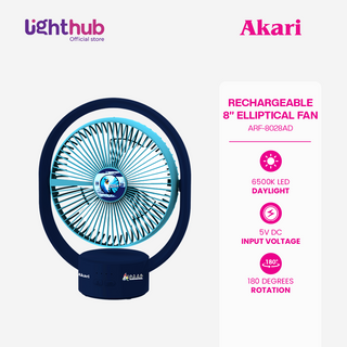 CLEARANCE SALE: AKARI [ ADU ] - 8" Rechargeable Elliptical Fan w/ LED (ARF-8028AD)