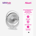 Akari 8" Rechargeable Elliptical Fan with LED (ARF-8068W)