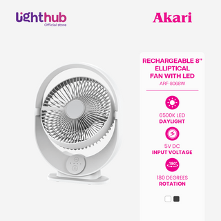 Akari 8" Rechargeable Elliptical Fan with LED (ARF-8068W)