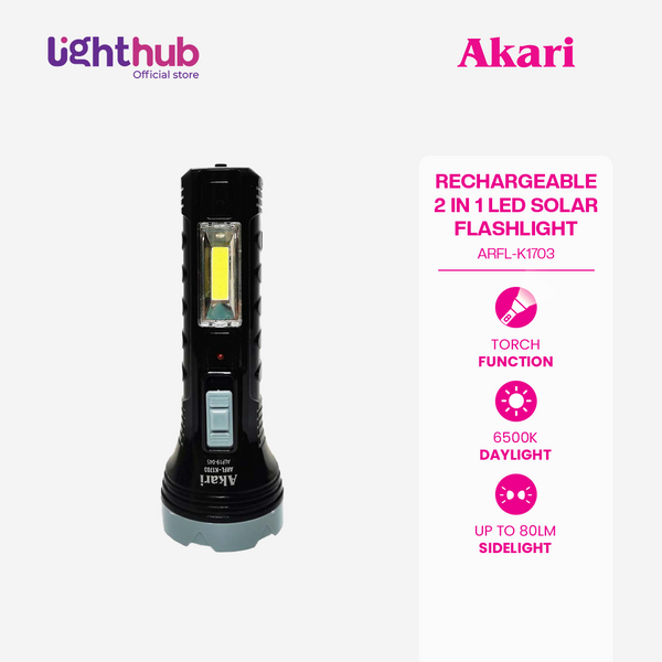 Akari 2 in 1 LED Rechargeable Solar Flashlight with sidelight