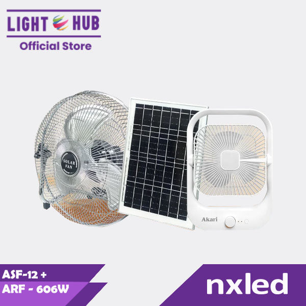 Akari 12" Solar Rechargeable Fan + Free 6" Rechargeable Fan