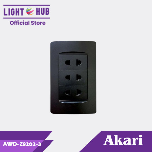 Akari 3 Gang 2 Pin Universal Socket (AWD-Z8202-3(B))