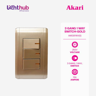 Akari 3 Gang 1 Way Switch Gold (AWD2016V (G)