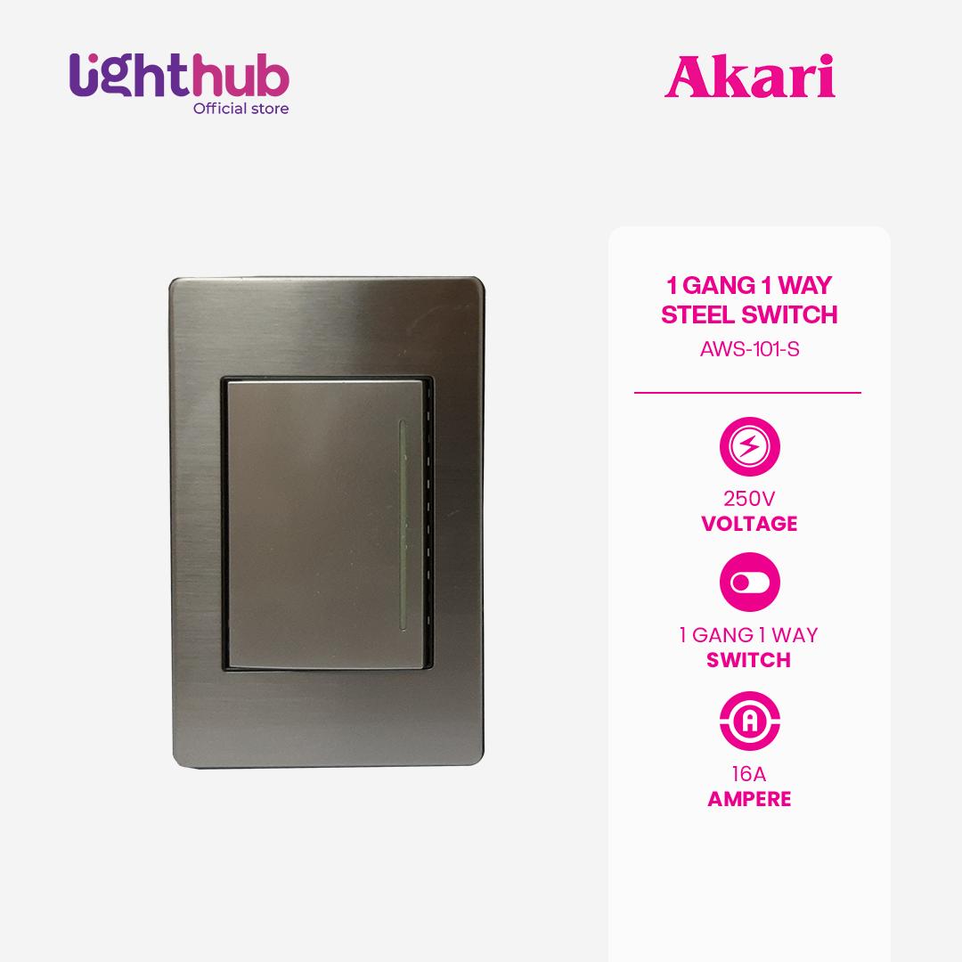 Akari 1 Gang 1 Way Switch Silver (AWS-101-S) | Lighthub.Store