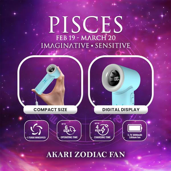 Akari Rechargeable Pocket Rocket Zodiac Fan (NEW ARRIVAL) Pisces (ARF-PR12)