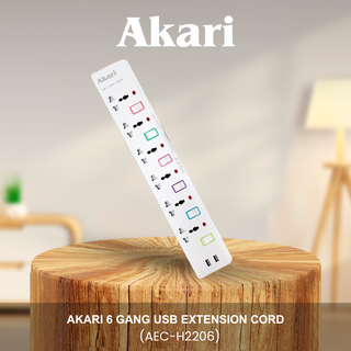 Akari 6 Gang USB Extension Cord (AEC-H2206)