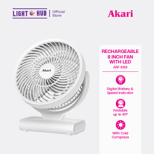 Akari 8" Rechargeable Clip Fan w/ LED (ARF-8158)