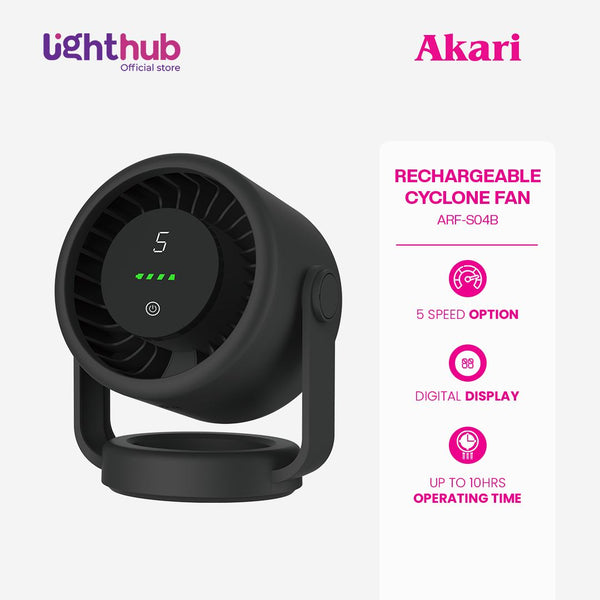 Akari Rechargeable Cyclone Fan - Black